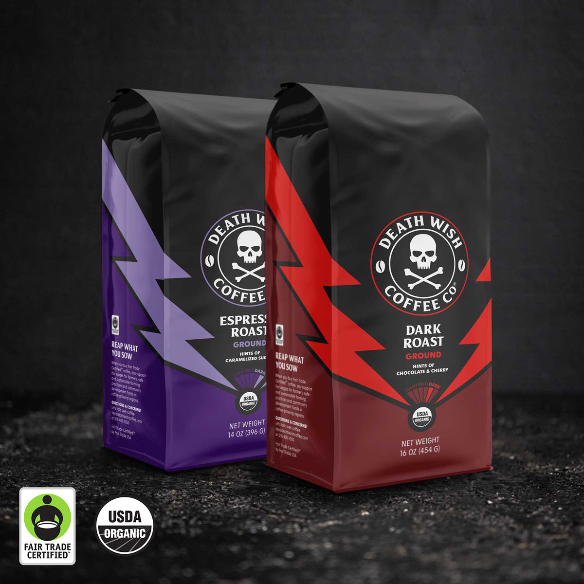 Death Wish Coffee Dark Roast + Espresso Roast Ground Bundle