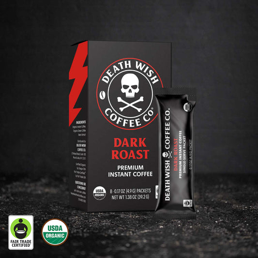 Death Wish Coffee Dark Roast Premium Instant Coffee - 8 Packets.
