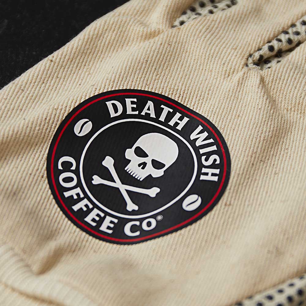A close up of the Death Wish Coffee Gettin' Dirty Gardening Gloves.