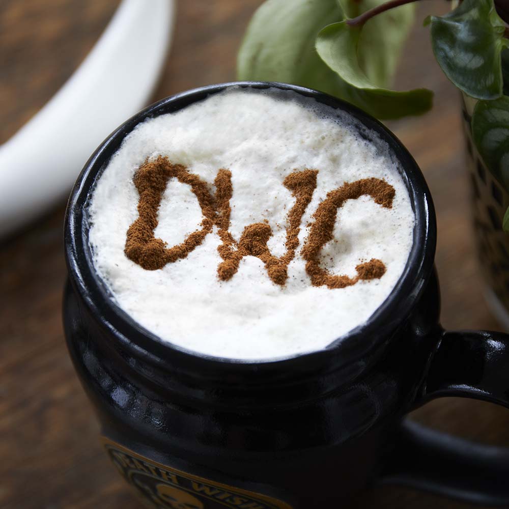 A latte made freehand using the latte pen from the Let It Fly Latte Pen & Stencil Set.