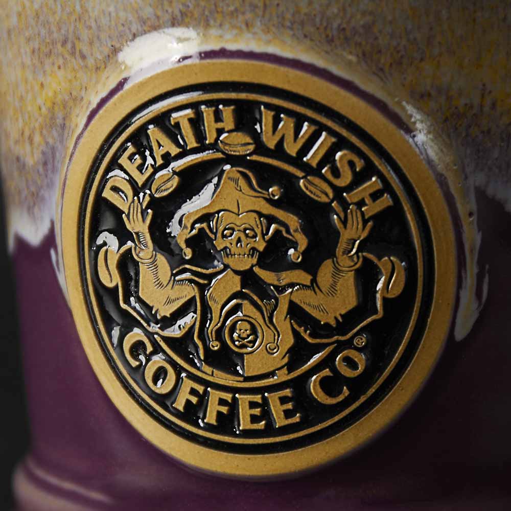 A close up of the Death Wish Coffee Last Laugh Mug.