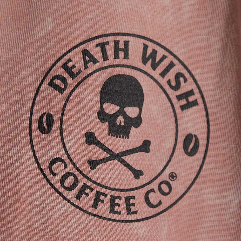 A close up of the front of the Death Wish Coffee Pink Haze Tee.