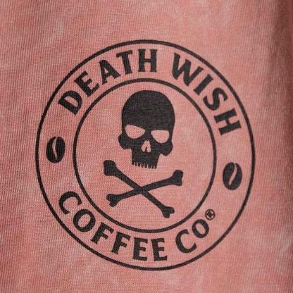 A close up of the front of the Death Wish Coffee Pink Haze Tee.
