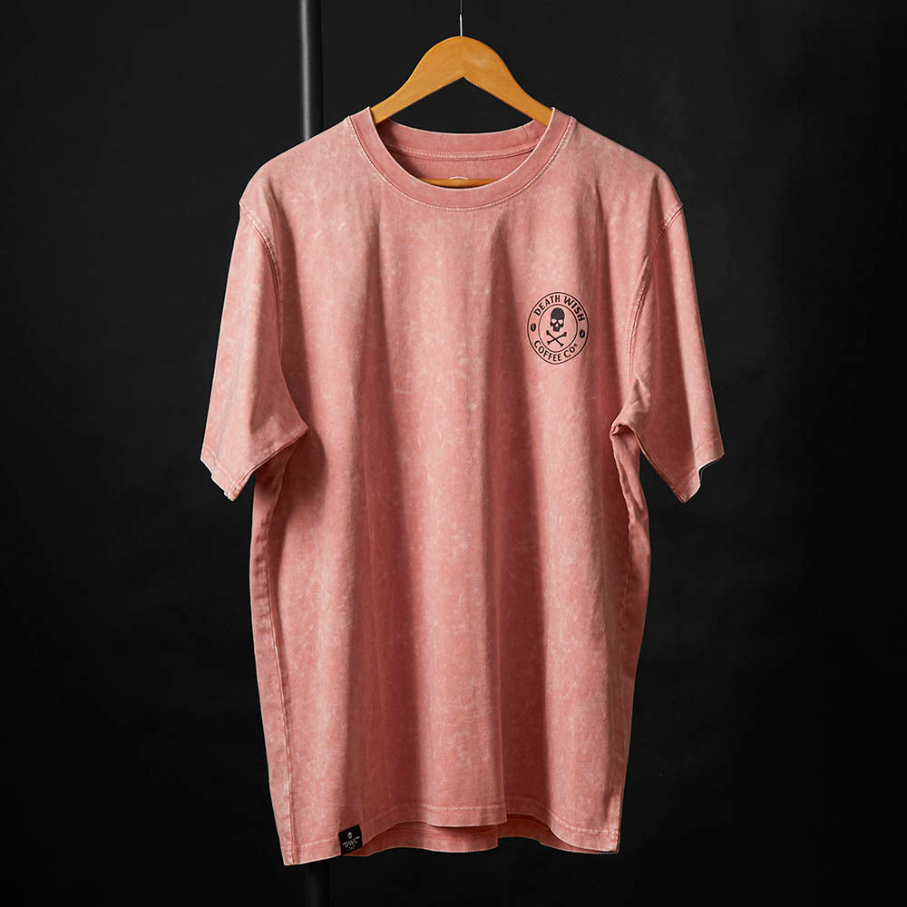 The front of the Death Wish Coffee Pink Haze Tee.