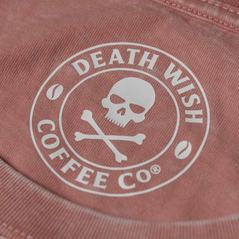 The inner neck label of the Death Wish Coffee Pink Haze Tee.