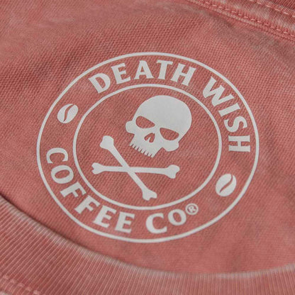 The inner neck label of the Death Wish Coffee Pink Haze Tee.