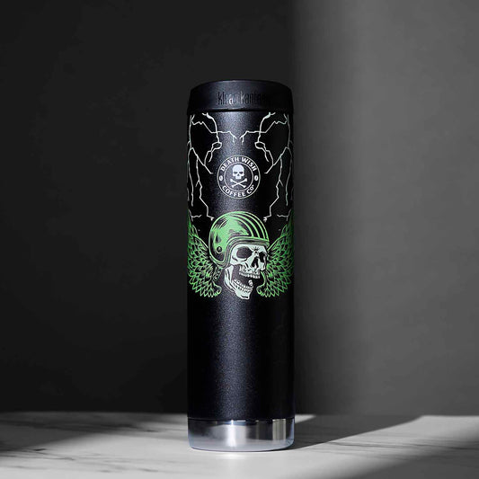 The front of the Death Wish Coffee Power Surge Klean Kanteen.