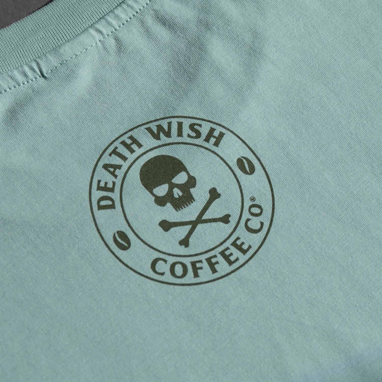 A close up of the back of the Death Wish Coffee Fatal Attraction Tee.