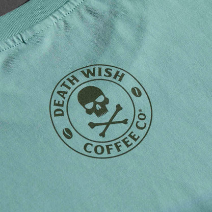 A close up of the back of the Death Wish Coffee Fatal Attraction Tee.