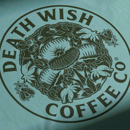 A close up of the front of the Death Wish Coffee Fatal Attraction Tee.