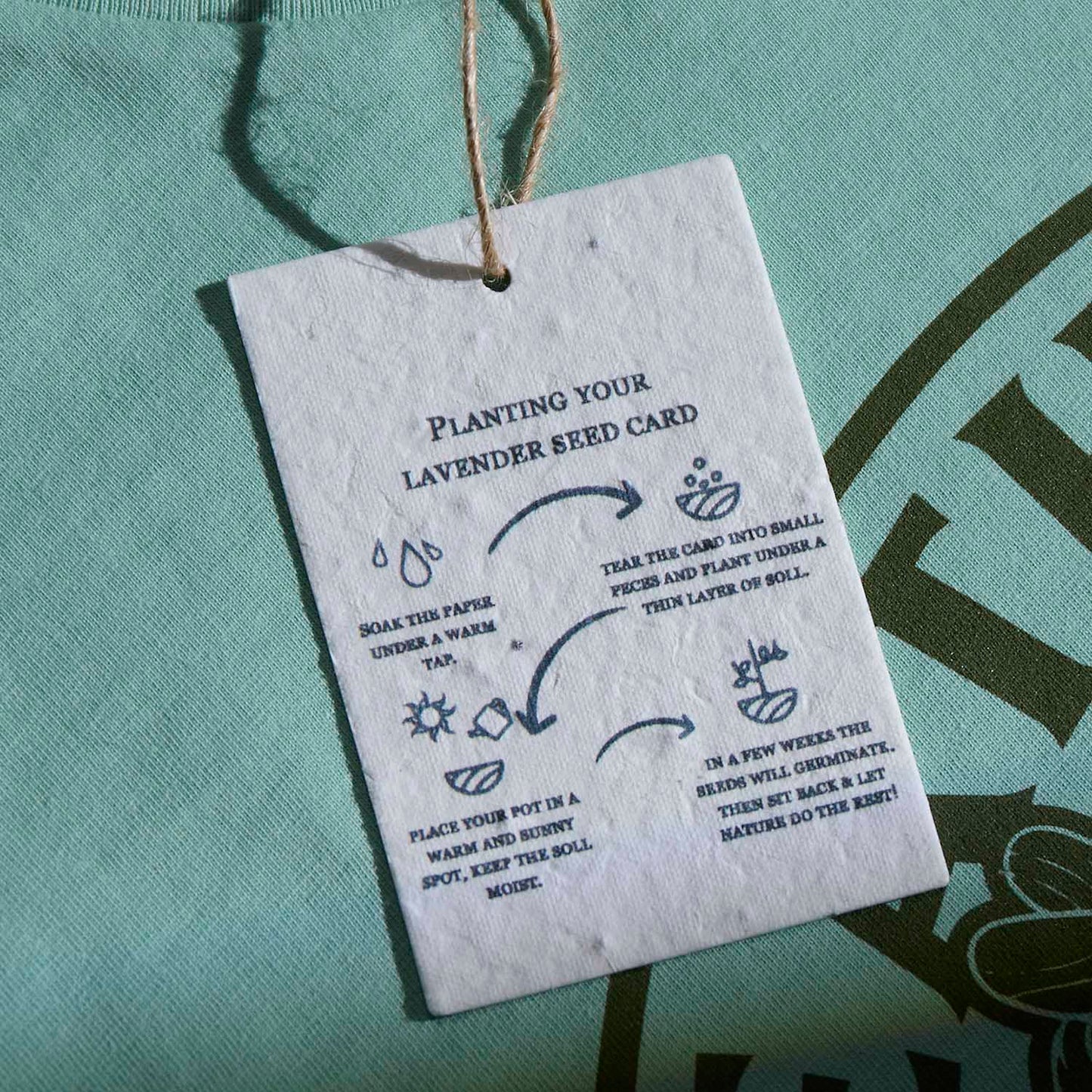 The lavender seed card included with the Death Wish Coffee Fatal Attraction Tee.
