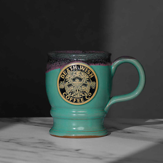 The front of the Death Wish Coffee Venus Fly Trap Mug.