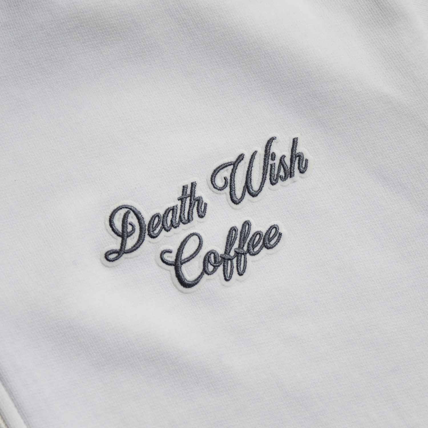 A detail shot of the front of the Death Wish Coffee After Hours Women's Full Zip Jacket.