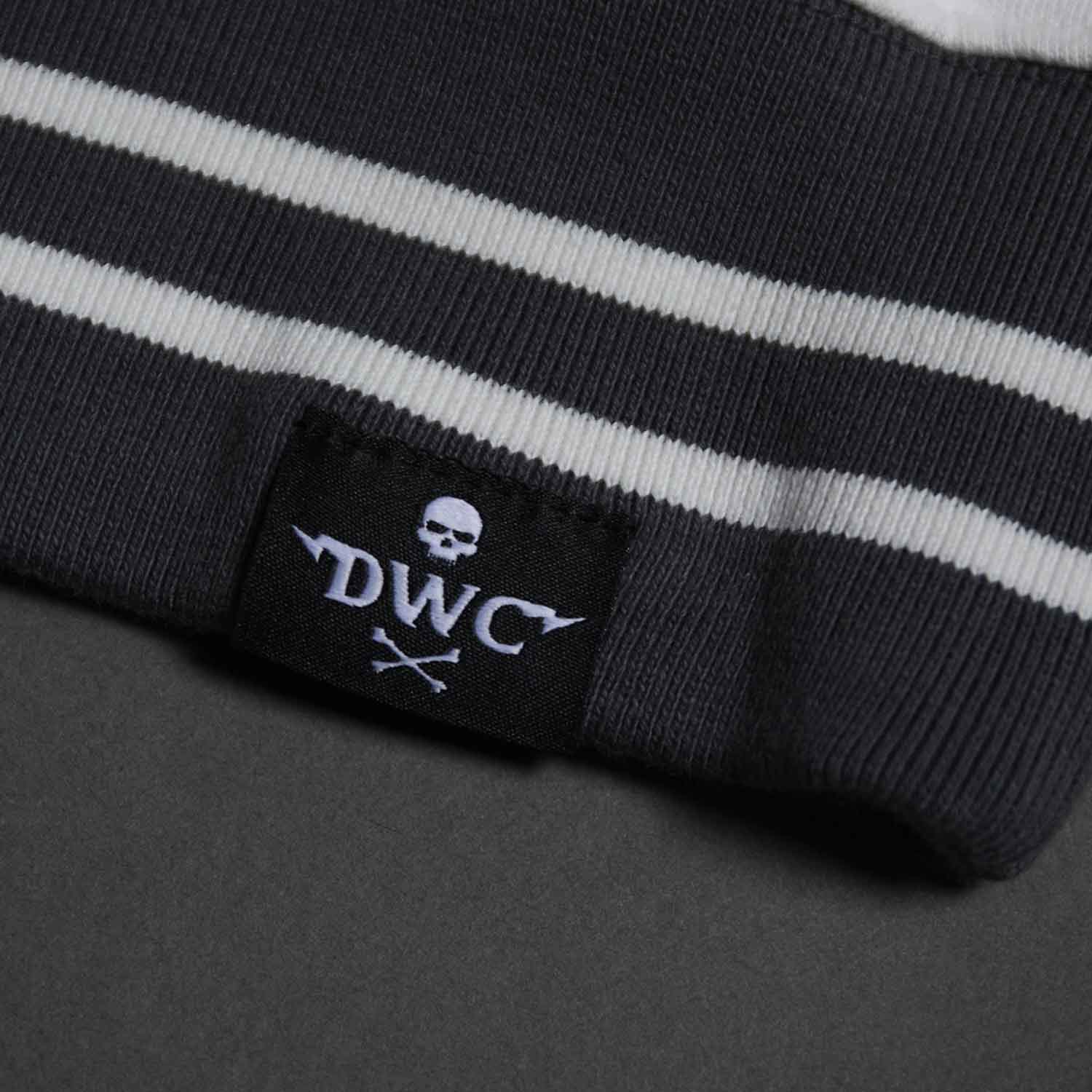 A detail shot of the woven label of the Death Wish Coffee Brews Cruise Pullover.