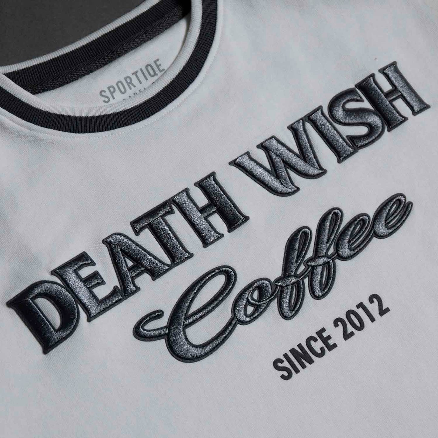 A detail shot of the front of the Death Wish Coffee Brews Cruise Pullover.