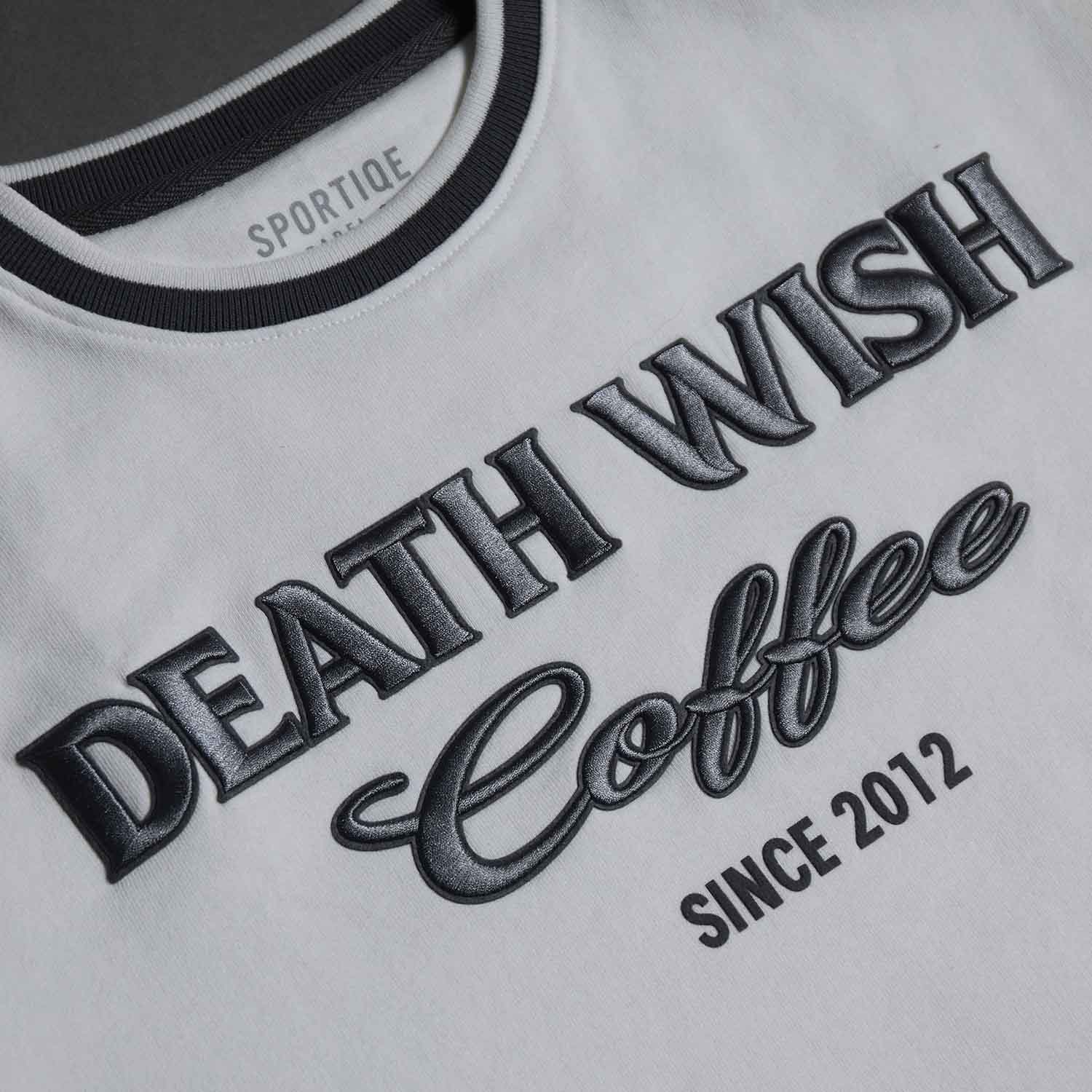 A detail shot of the front of the Death Wish Coffee Brews Cruise Pullover.