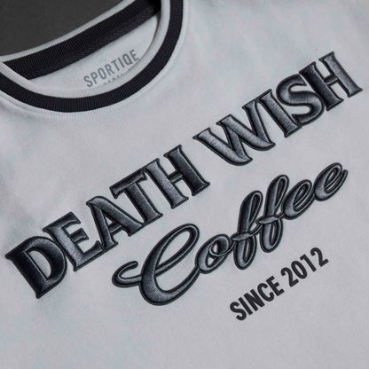 A detail shot of the front of the Death Wish Coffee Brews Cruise Pullover.