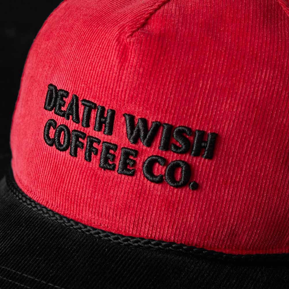 A close up of the Death Wish Coffee Two-Tone Coffee & Cord Snapback.