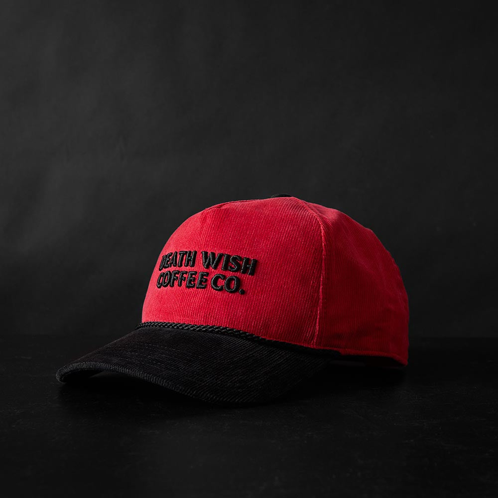 An angled view of the Death Wish Coffee Two-Tone Coffee & Cord Snapback.