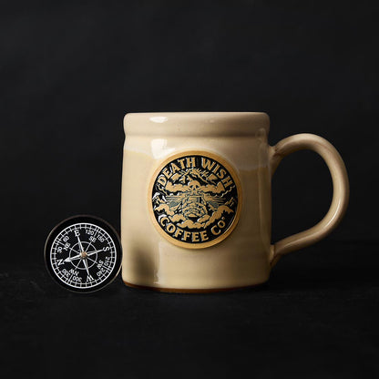 The Death Wish Coffee Shrouded Mountain Mug and Compass.