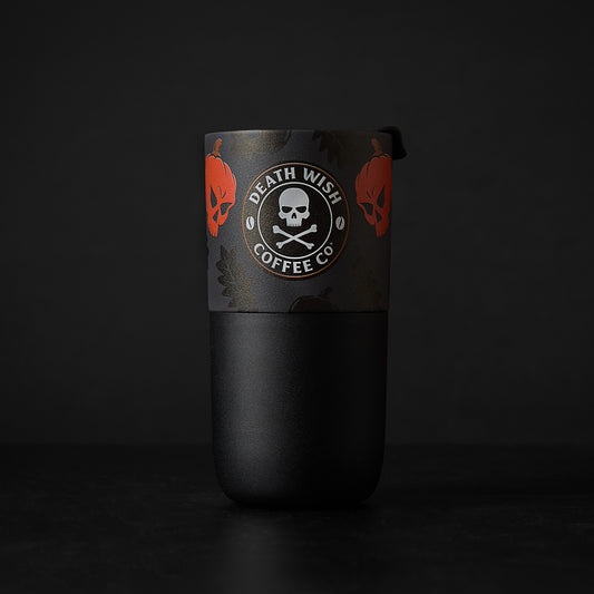 The front of the Death Wish Coffee Pumpkin Chai Klean Kanteen.