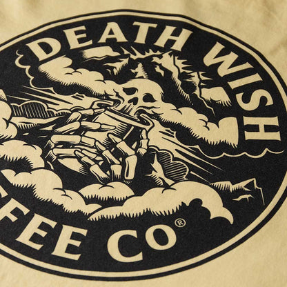 A close up of the back of the Death Wish Coffee Higher Ground Tee.