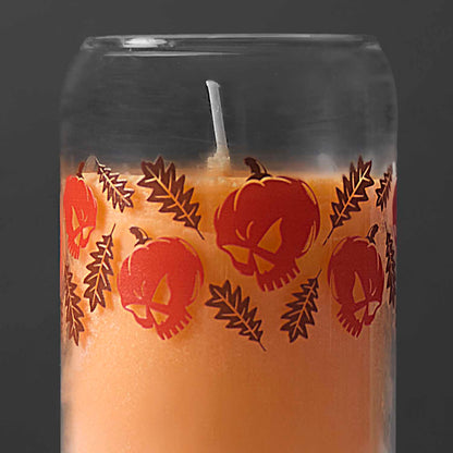 A detail shot of the back of the Death Wish Coffee Pumpkin Chai Soda Can Candle.