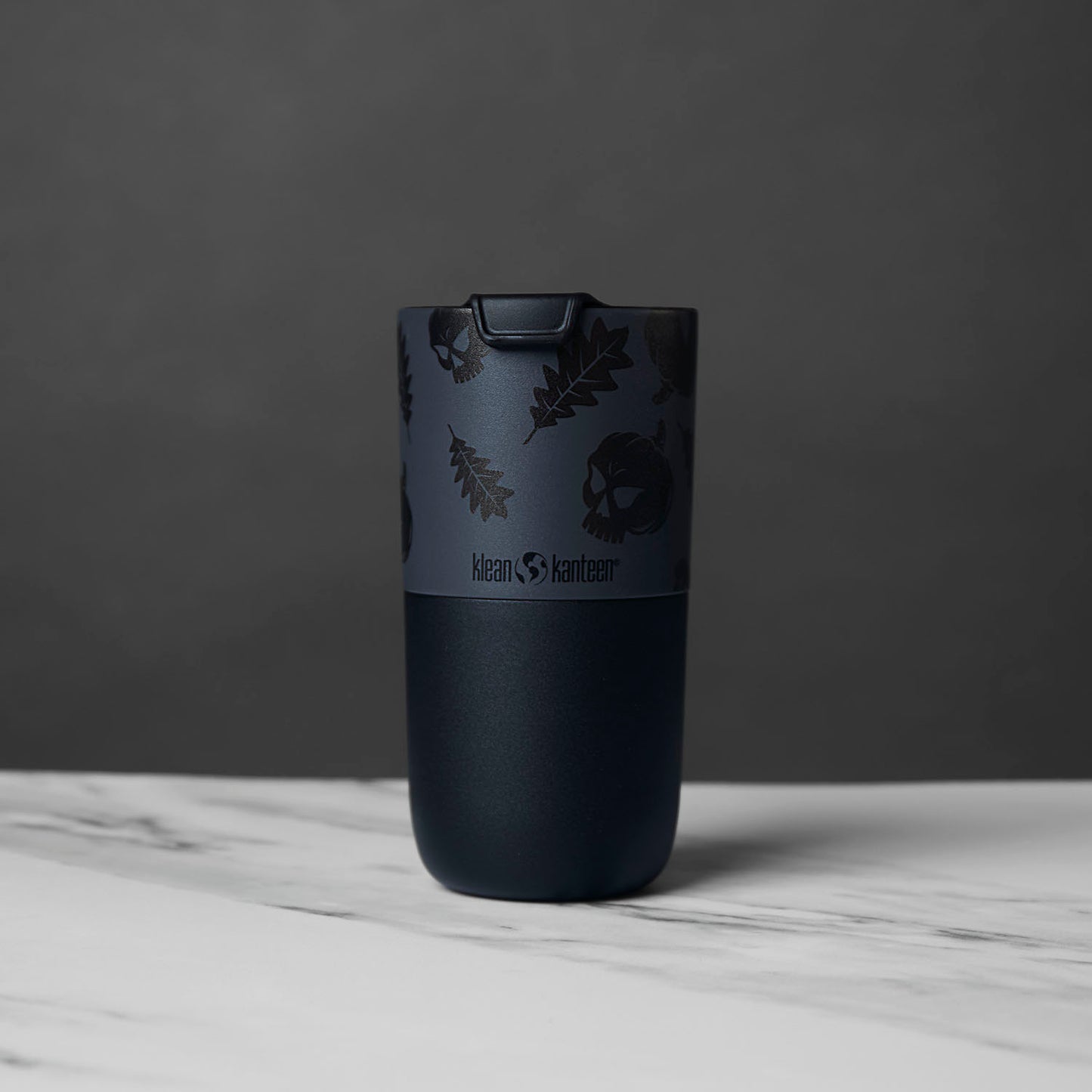 The back of the Death Wish Coffee Pumpkin Chai Klean Kanteen (16oz).