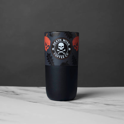 The front of the Death Wish Coffee Pumpkin Chai Klean Kanteen (16oz).