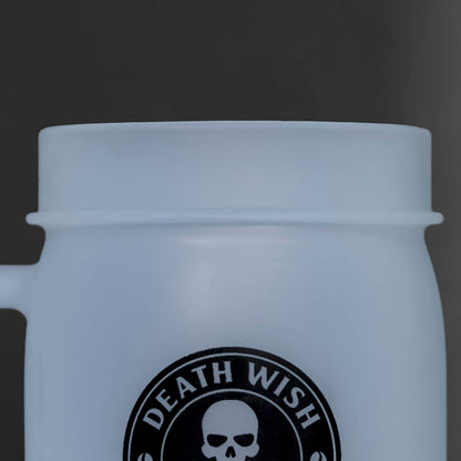 A detail shot of the front of the Death Wish Coffee Unbreakable Spirit Silicone Mug.