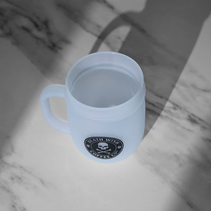 A top down view of the Death Wish Coffee Unbreakable Spirit Silicone Mug.