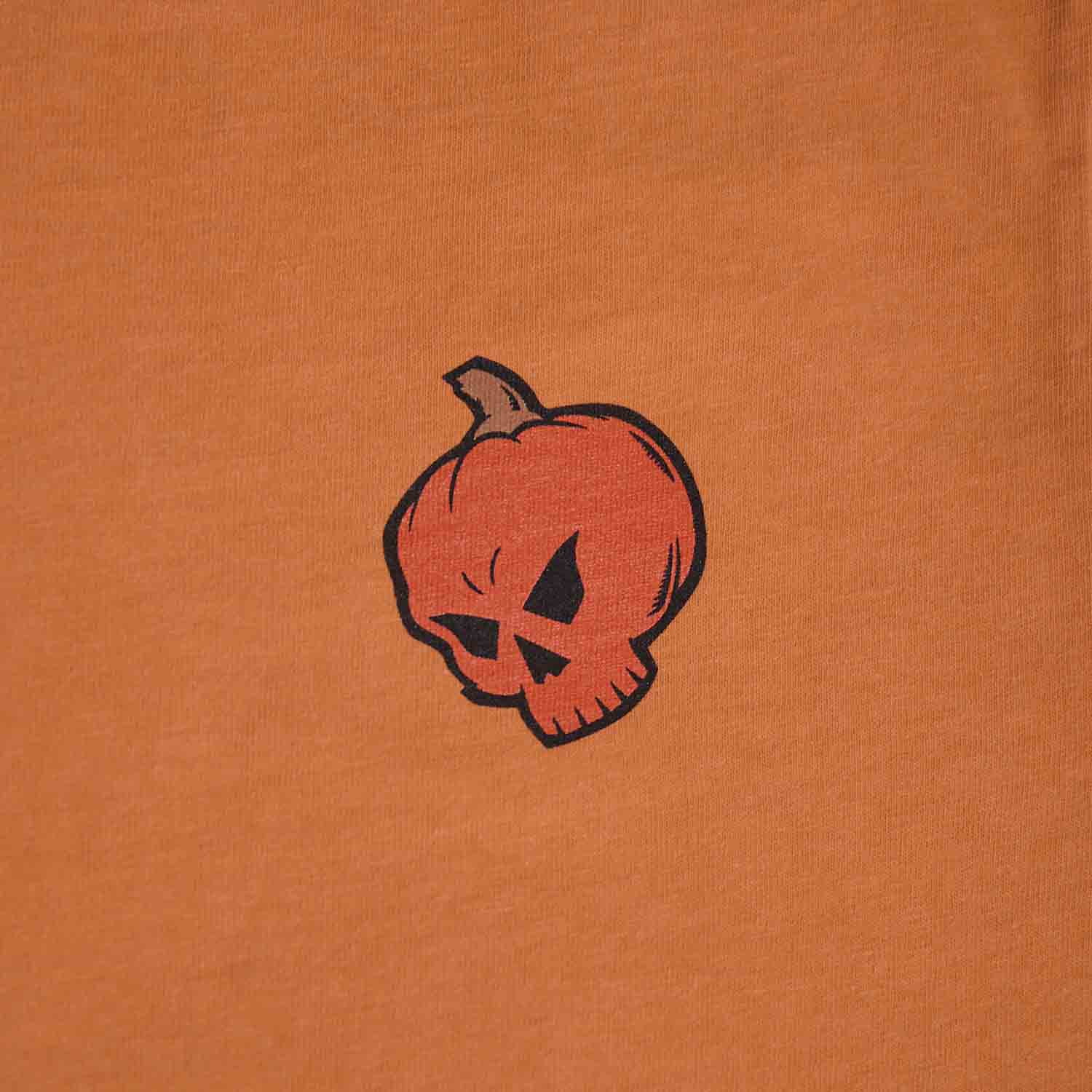A detail shot of the front of the Death Wish Coffee Pumpkin To Talk About Tee.