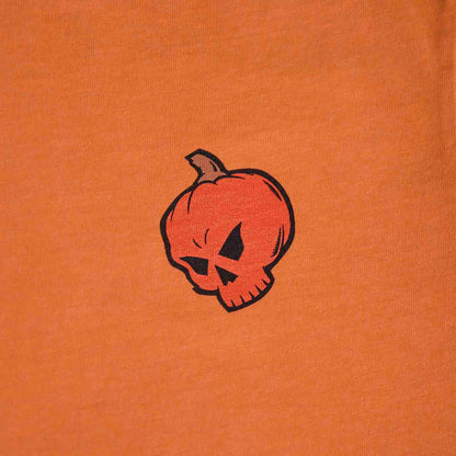 A detail shot of the front of the Death Wish Coffee Pumpkin To Talk About Tee.