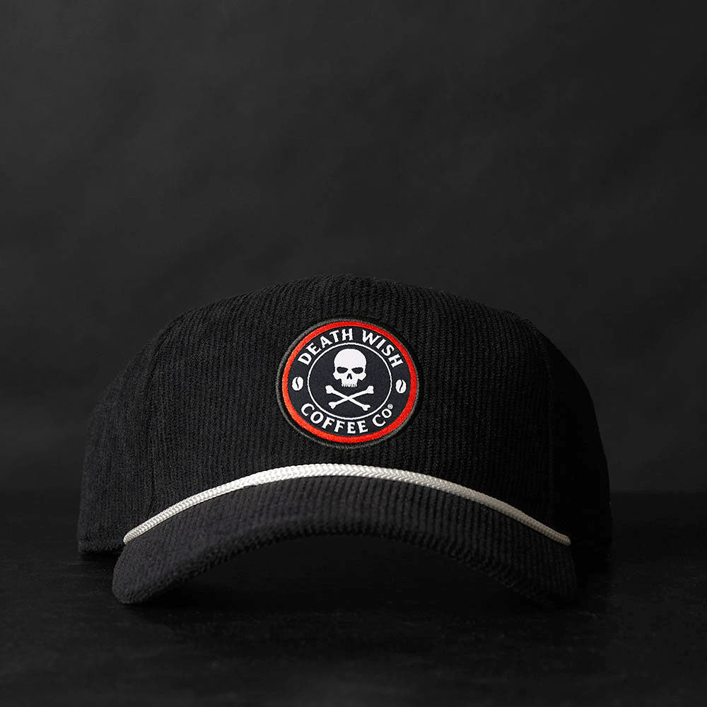 The front of the Death Wish Coffee Coffee & Cord Snapback.