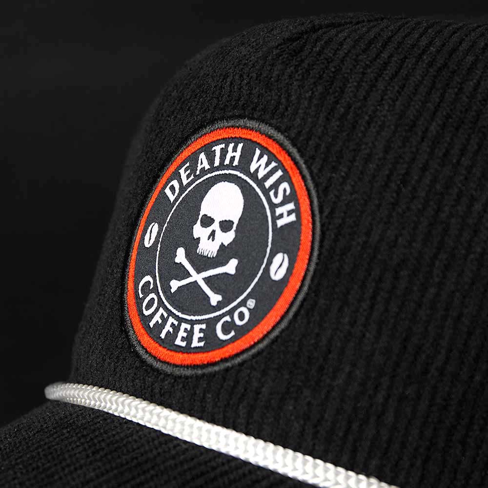 A close up of the Death Wish Coffee Coffee & Cord Snapback.