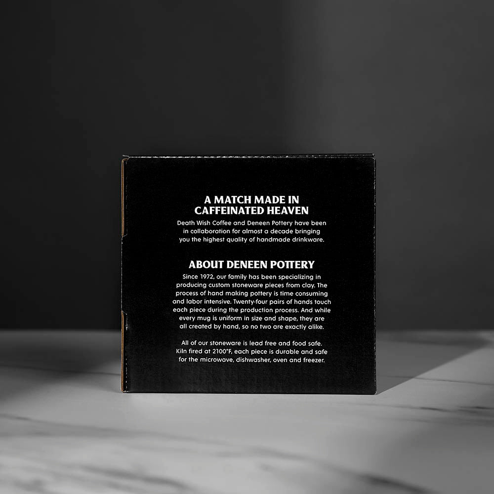 The back of the 2026 Death Wish Coffee Mug custom display box.