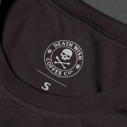 The interior neck label of the Death Wish Coffee Erebus Embossed Tee.