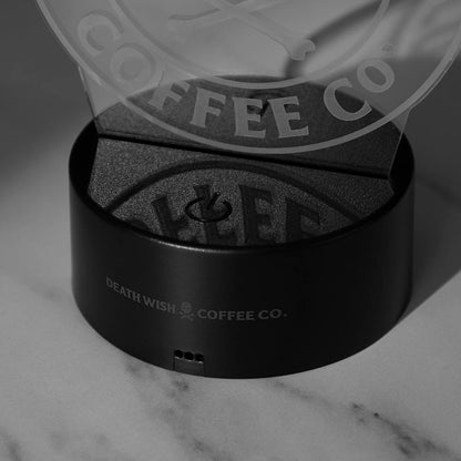 A close up of the Death Wish Coffee Neon Necromancer LED Light.