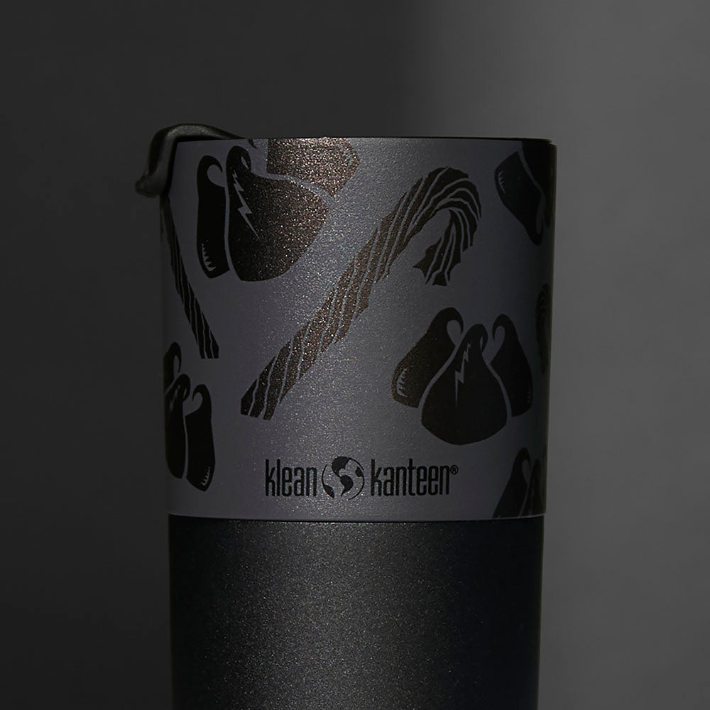 Up close of the back of the Death Wish Coffee Peppermint Mocha Klean Kanteen.