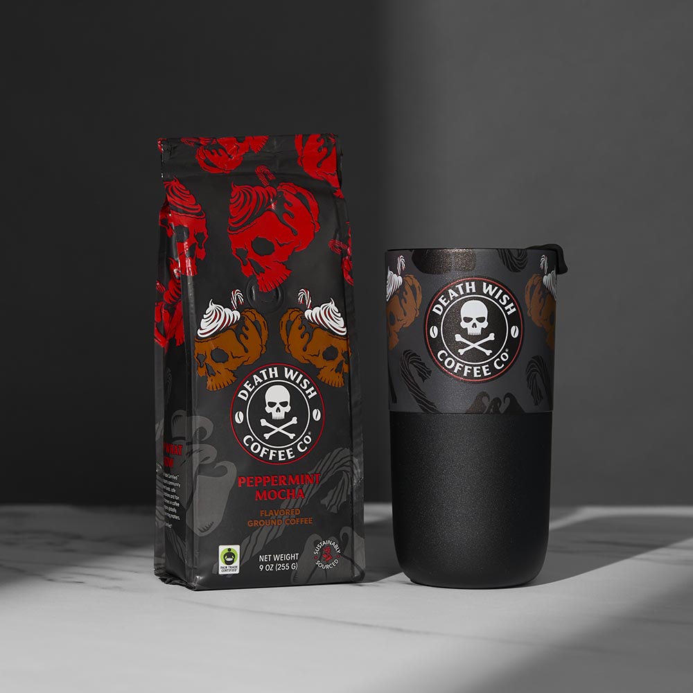 The Death Wish Coffee Peppermint Mocha Ground Bundle.