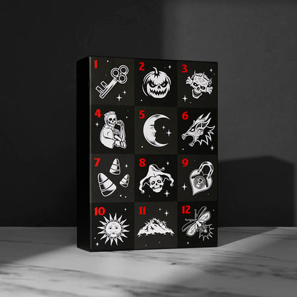 The front of the Death Wish Coffee Puzzled Past Advent Calendar box.