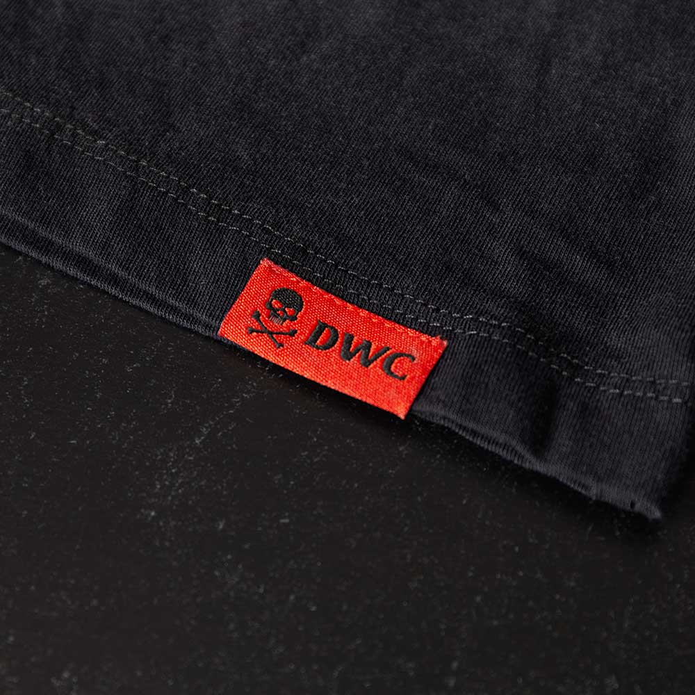 A woven label on the Death Wish Coffee Dye Hard Tee.