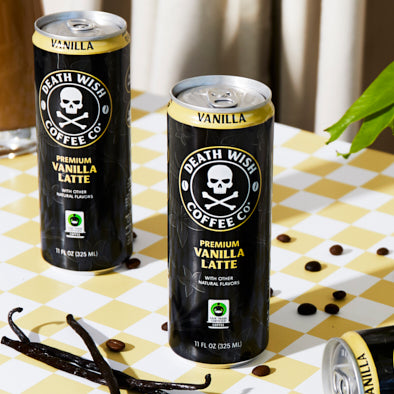 Death Wish Coffee premium vanilla latte.