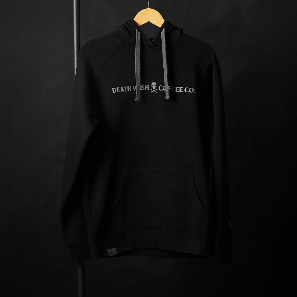 The front of the Death Wish Coffee Signature Shadow Hoodie.