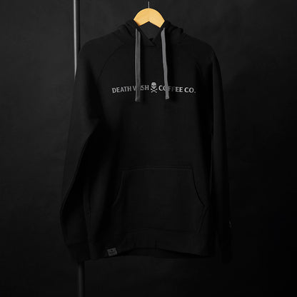 The front of the Death Wish Coffee Signature Shadow Hoodie.
