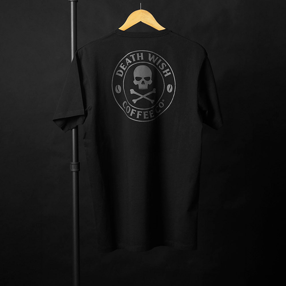 The back of the Death Wish Coffee Signature Shadow Tee.