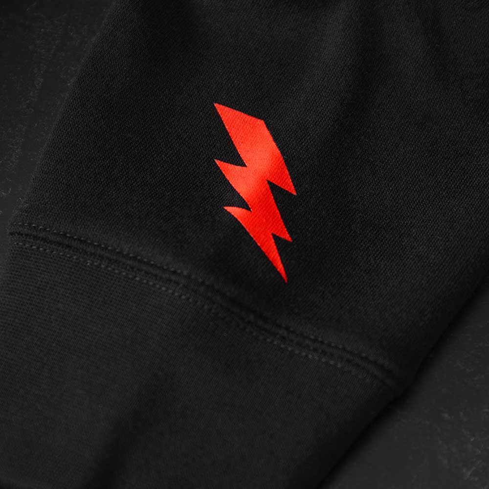 The sleeve detail of the Death Wish Coffee Signature Zip Hoodie.