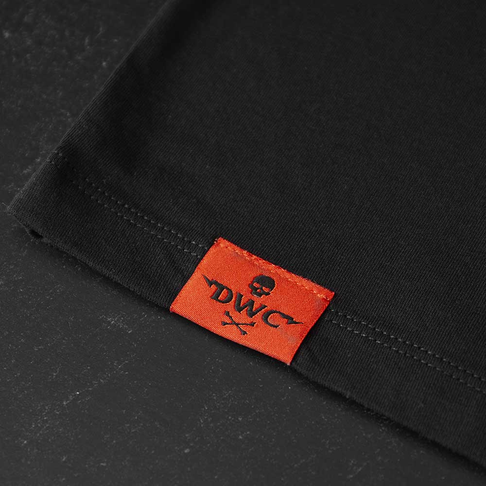 The woven tag on the Death Wish Coffee Signature Standard Tee.