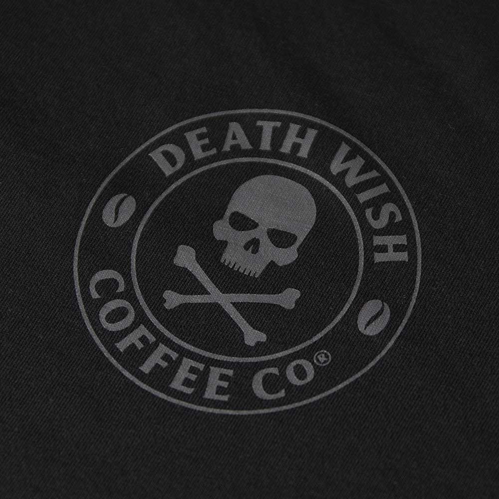 A close up of the front of the Death Wish Coffee Signature Shadow Tee.
