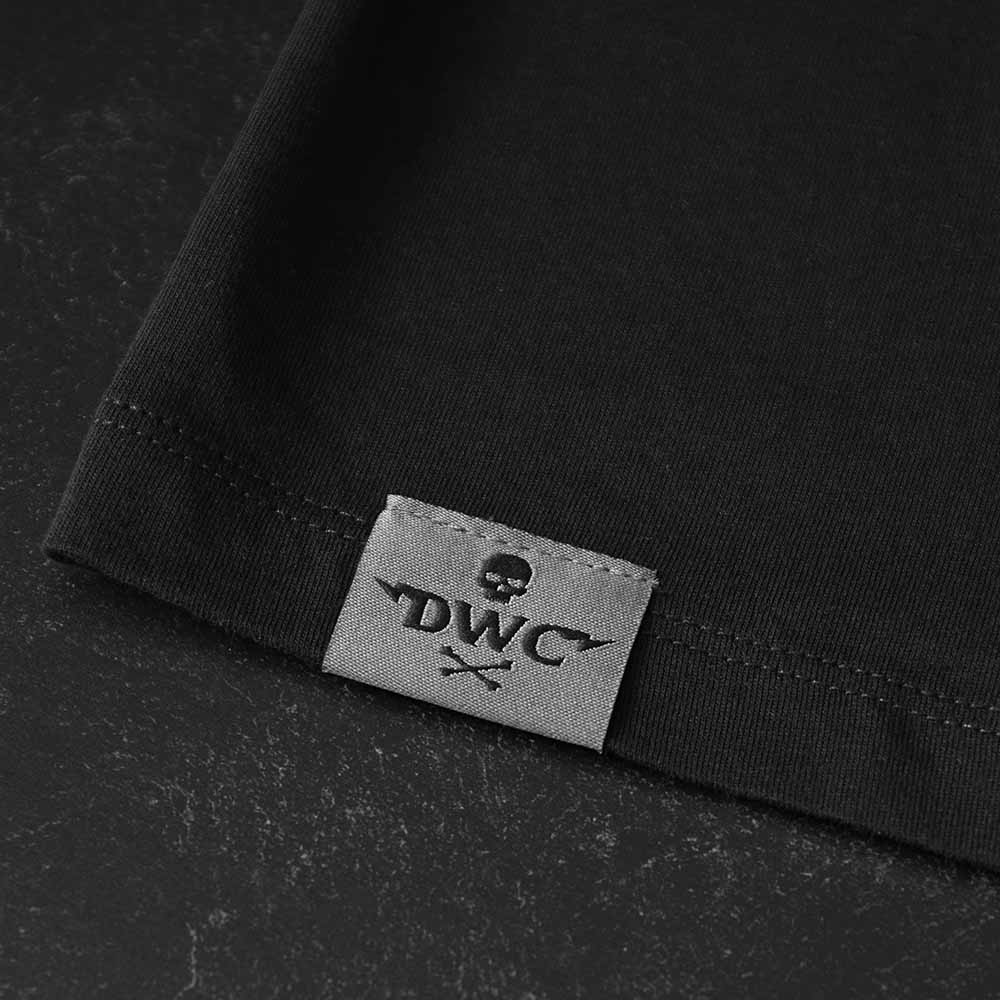 The woven tag on the Death Wish Coffee Signature Shadow Tee.